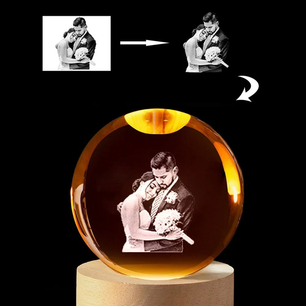 From photo to crystal: the photo is prepared and laser-engraved inside the globe
