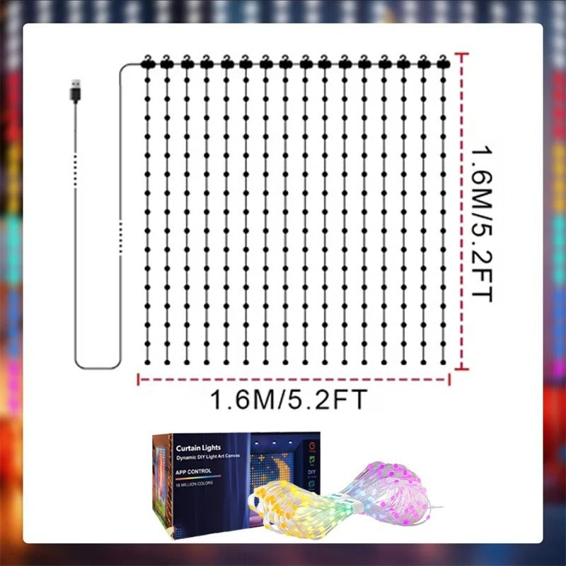 Window size: 1.6 × 1.6 m curtain with 256 LEDs
