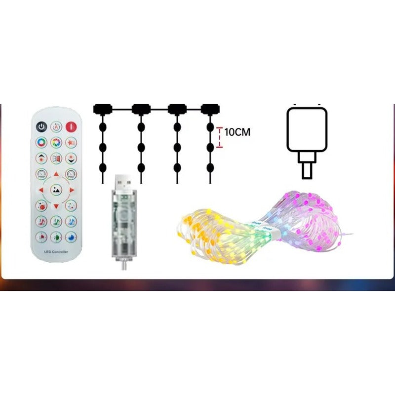 What's in the box: remote control, LED strings and USB controller